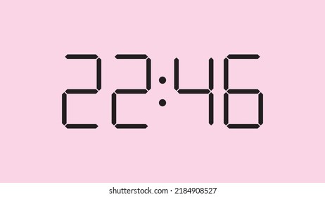 Digitale Uhr, Nahaufnahme mit 22:46 Uhr, einfaches, flaches, schwarzes Symbol, Vektorgrafik eps10