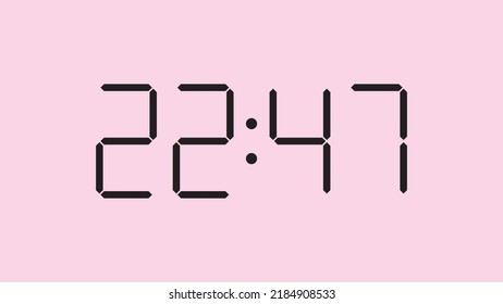 Digital clock close up displaying 22:47 o'clock, simple flat black icon vector eps 10