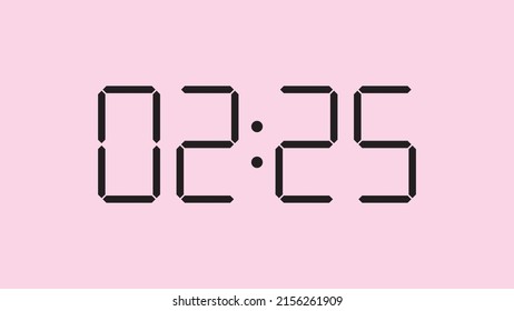 Digital clock close up displaying 2:25 o'clock, am or pm, simple flat black icon vector eps 10