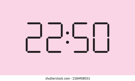 Digital clock close up displaying 22:50 o'clock, simple flat black icon vector eps 10