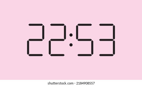 Digital clock close up displaying 22:53 o'clock, simple flat black icon vector eps 10