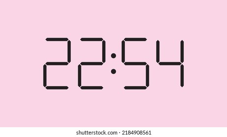 Digital clock close up displaying 22:54 o'clock, simple flat black icon vector eps 10