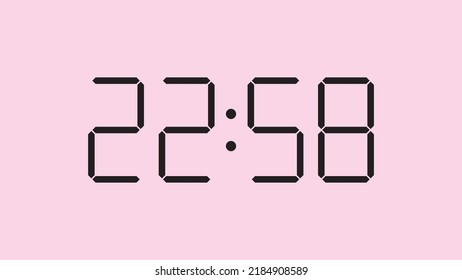 Digitale Uhr, Nahaufnahme mit 22:58 Uhr, einfaches, flaches, schwarzes Symbol, Vektorgrafik eps10