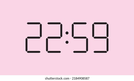 Digital clock close up displaying 22:59 o'clock, simple flat black icon vector eps 10