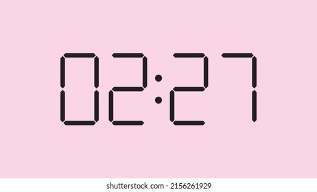 Digital clock close up displaying 2:27 o'clock, am or pm, simple flat black icon vector eps 10