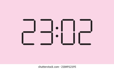 Digital clock close up displaying 23:02 o'clock, simple flat black icon vector eps 10