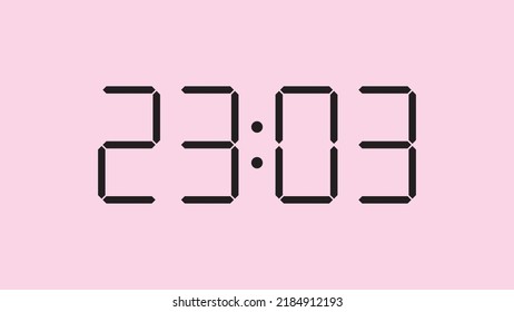 Digital clock close up displaying 23:03 o'clock, simple flat black icon vector eps 10