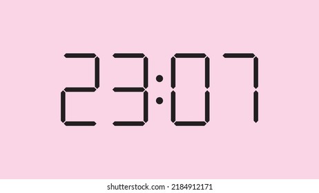 Digital clock close up displaying 23:07 o'clock, simple flat black icon vector eps 10
