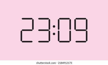 Digital clock close up displaying 23:09 o'clock, simple flat black icon vector eps 10