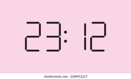 Digital clock close up displaying 23:12 o'clock, simple flat black icon vector eps 10