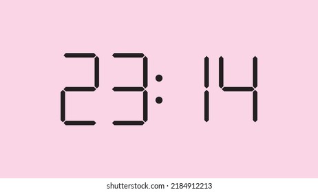 Digital clock close up displaying 23:14 o'clock, simple flat black icon vector eps 10