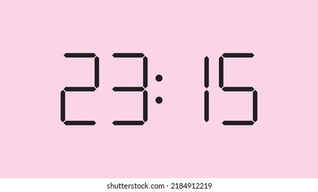 Digital clock close up displaying 23:15 o'clock, simple flat black icon vector eps 10