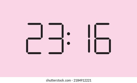Digital clock close up displaying 23:16 o'clock, simple flat black icon vector eps 10