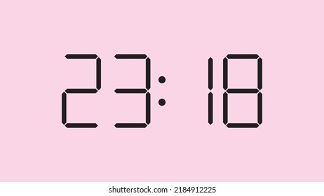 Digital clock close up displaying 23:18 o'clock, simple flat black icon vector eps 10