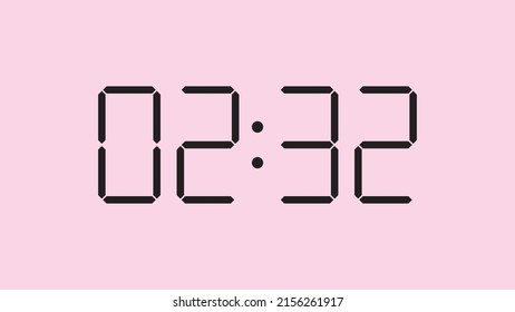 Digital clock close up displaying 2:32 o'clock, am or pm, simple flat black icon vector eps 10
