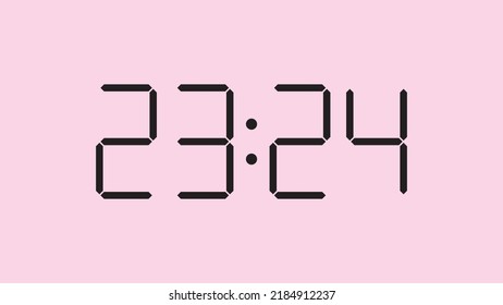 Digital clock close up displaying 23:24 o'clock, simple flat black icon vector eps 10