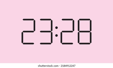 Digital clock close up displaying 23:28 o'clock, simple flat black icon vector eps 10