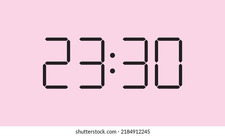 Digital clock close up displaying 23:30 o'clock, simple flat black icon vector eps 10