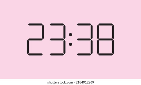 Digital clock close up displaying 23:38 o'clock, simple flat black icon vector eps 10