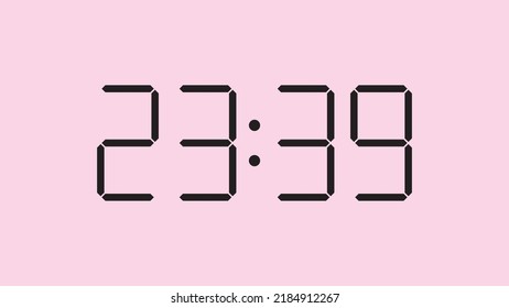 Digital clock close up displaying 23:39 o'clock, simple flat black icon vector eps 10