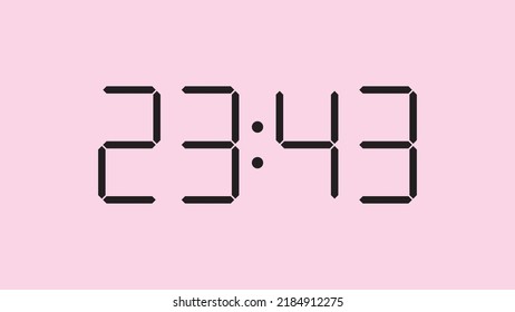 Cierre del reloj digital mostrando las 23:43 en punto, sencillo icono plano negro vector eps 10
