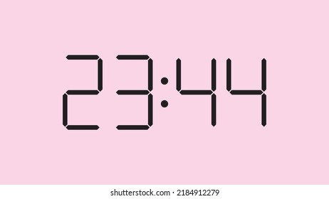 Digitale Uhr, Nahaufnahme mit 23:44 Uhr, einfaches, flaches, schwarzes Symbol, Vektorgrafik eps10