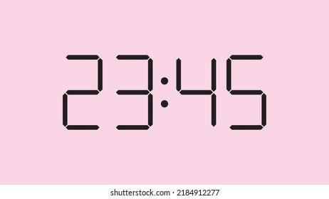 Digital clock close up displaying 23:45 o'clock, simple flat black icon vector eps 10