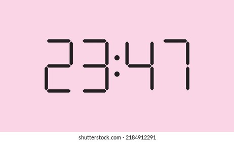 Digital clock close up displaying 23:47 o'clock, simple flat black icon vector eps 10