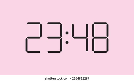 Digital clock close up displaying 23:48 o'clock, simple flat black icon vector eps 10