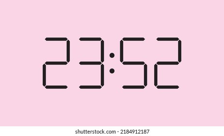 Digital clock close up displaying 23:52 o'clock, simple flat black icon vector eps 10