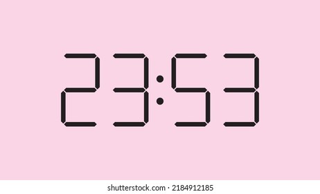 Cierre del reloj digital mostrando las 23:53 en punto, sencillo icono plano negro vector eps 10