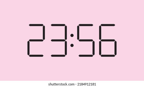 Digital clock close up displaying 23:56 o'clock, simple flat black icon vector eps 10