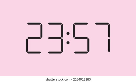 Digital clock close up displaying 23:57 o'clock, simple flat black icon vector eps 10