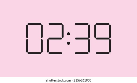 Digital clock close up displaying 2:39 o'clock, am or pm, simple flat black icon vector eps 10