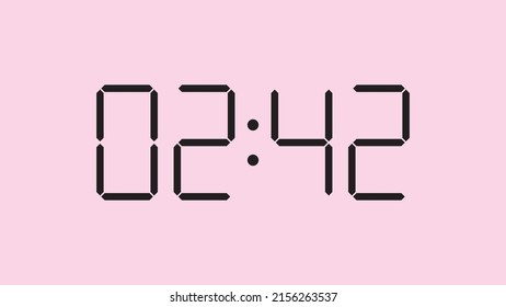Digital clock close up displaying 2:42 o'clock, am or pm, simple flat black icon vector eps 10