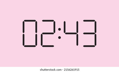 Digital clock close up displaying 2:43 o'clock, am or pm, simple flat black icon vector eps 10
