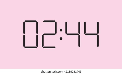 Digital clock close up displaying 2:44 o'clock, am or pm, simple flat black icon vector eps 10
