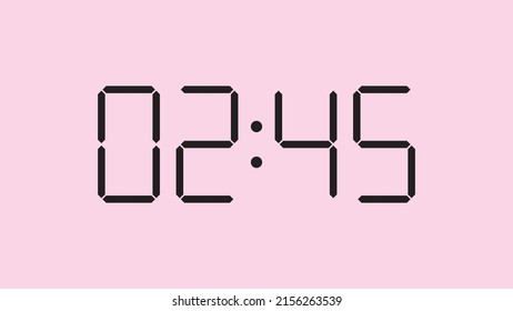 Digital clock close up displaying 2:45 o'clock, am or pm, simple flat black icon vector eps 10