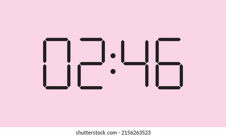 Digital clock close up displaying 2:46 o'clock, am or pm, simple flat black icon vector eps 10
