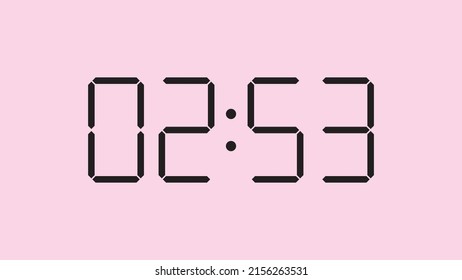 Digital clock close up displaying 2:53 o'clock, am or pm, simple flat black icon vector eps 10