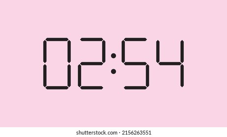 Digital clock close up displaying 2:54 o'clock, am or pm, simple flat black icon vector eps 10