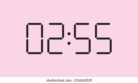 Digital clock close up displaying 2:55 o'clock, am or pm, simple flat black icon vector eps 10