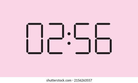 Digital clock close up displaying 2:56 o'clock, am or pm, simple flat black icon vector eps 10