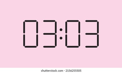 Digital clock close up displaying 3:03 o'clock, am or pm, simple flat black icon vector eps 10