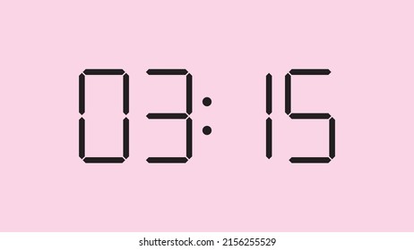 Digital clock close up displaying 3:15 o'clock, am or pm, simple flat black icon vector eps 10