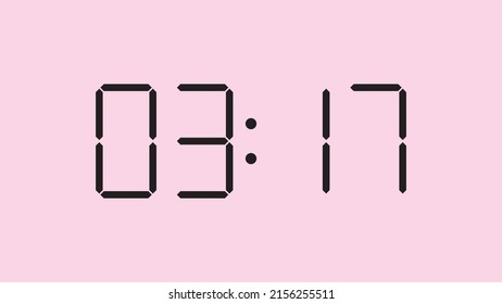 Digital clock close up displaying 3:17 o'clock, am or pm, simple flat black icon vector eps 10