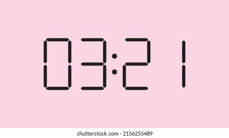Digital clock close up displaying 3:21 o'clock, am or pm, simple flat black icon vector eps 10