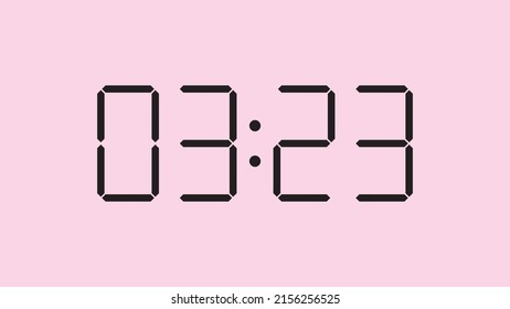 Digital clock close up displaying 3:23 o'clock, am or pm, simple flat black icon vector eps 10