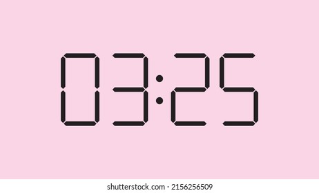 Digital clock close up displaying 3:25 o'clock, am or pm, simple flat black icon vector eps 10