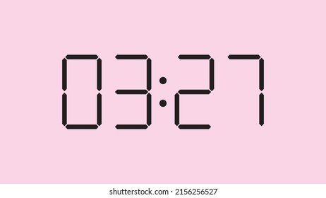 Digital clock close up displaying 3:27 o'clock, am or pm, simple flat black icon vector eps 10